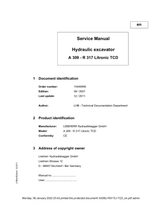 LIEBHERR R313 LI-TCD Hydraulic Excavator Service Repair Manual Serial No 39171 and up