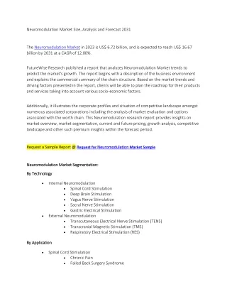 Neuromodulation Market Size, Analysis and Forecast 2031