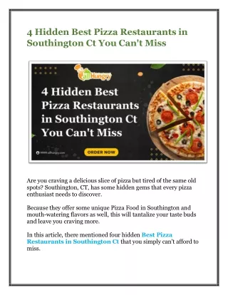 4 Hidden Best Pizza Restaurants in Southington Ct You Can't Miss