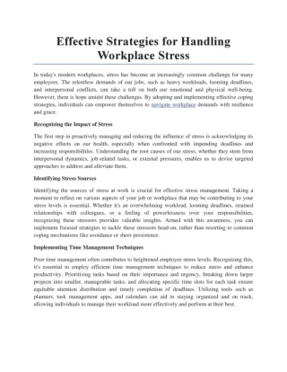 Effective Strategies for Handling Workplace Stress