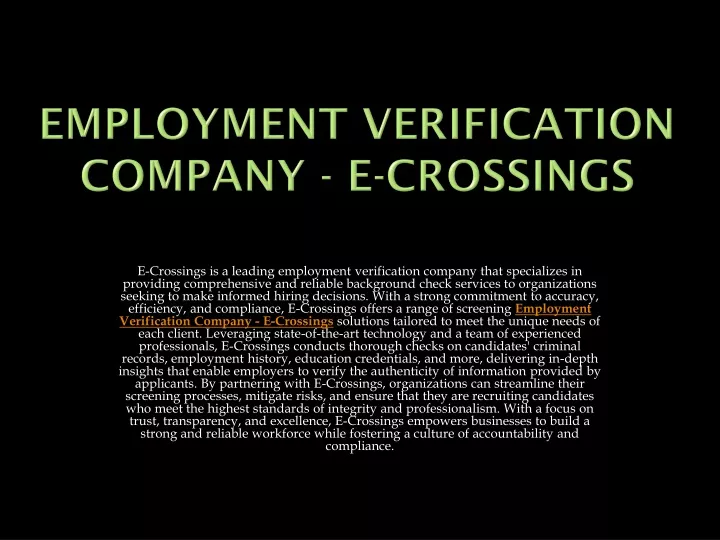 employment verification company e crossings