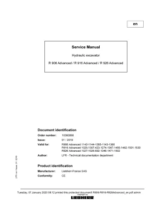 LIEBHERR R906 -1143 Advanced Hydraulic Excavator Service Repair Manual