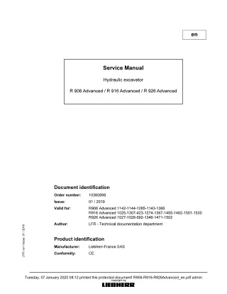 LIEBHERR R906 -1144 Advanced Hydraulic Excavator Service Repair Manual