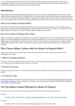 The Top Online Casinos Offering Free Bonus No Deposit