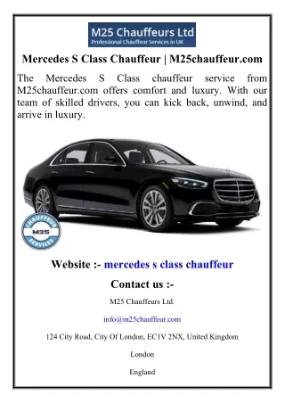 Mercedes S Class Chauffeur  M25chauffeur.com