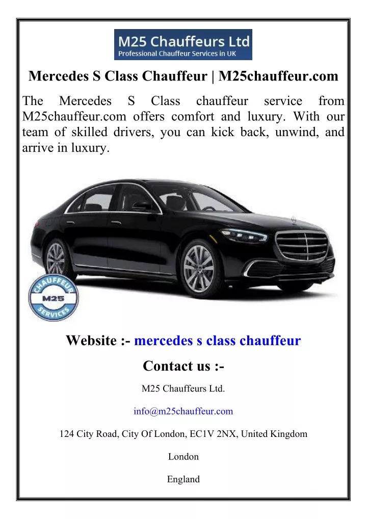 mercedes s class chauffeur m25chauffeur com