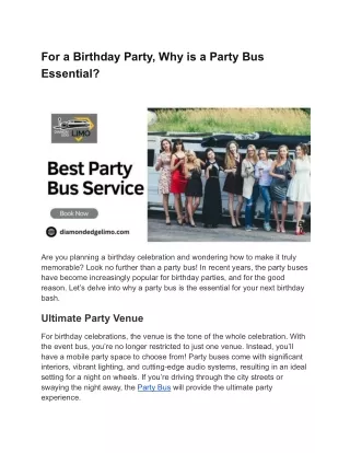 For a Birthday Party, Why is a Party Bus Essential?