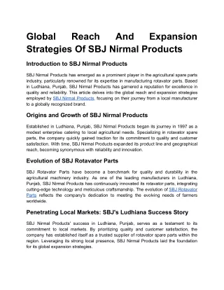Global Reach And Expansion Strategies Of SBJ Nirmal Products