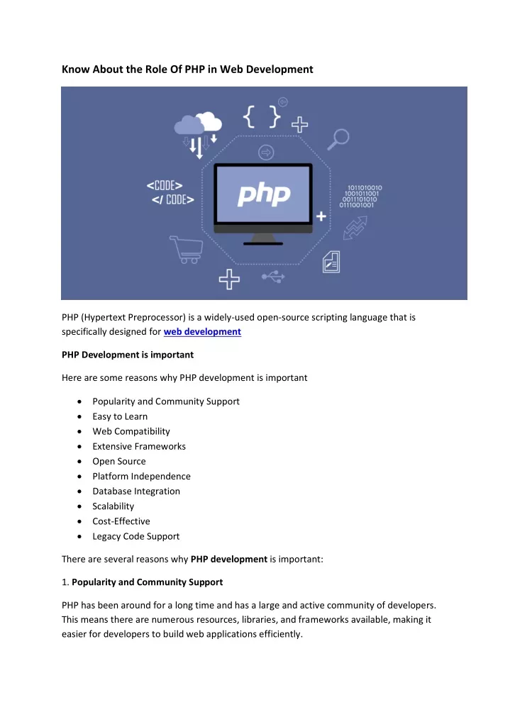 know about the role of php in web development