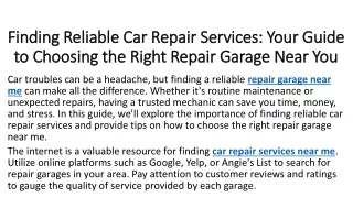 Finding Reliable Car Repair Services Your Guide to Choosing the Right Repair Garage Near You