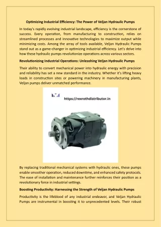 Optimizing Industrial Efficiency The Power of Veljan Hydraulic Pumps