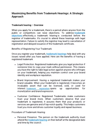 Maximizing Benefits from Trademark Hearings