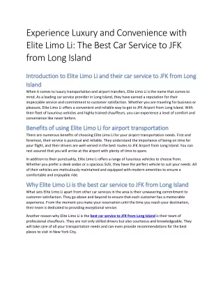 Experience Luxury and Convenience with Elite Limo Li The Best Car Service