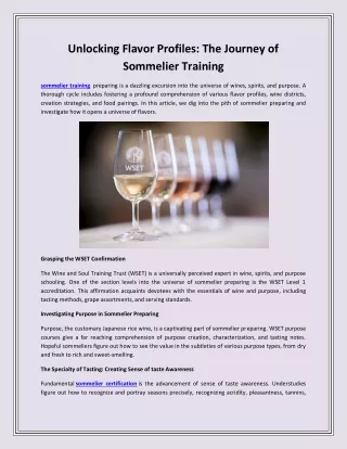 Unlocking Flavor Profiles The Journey of Sommelier Training