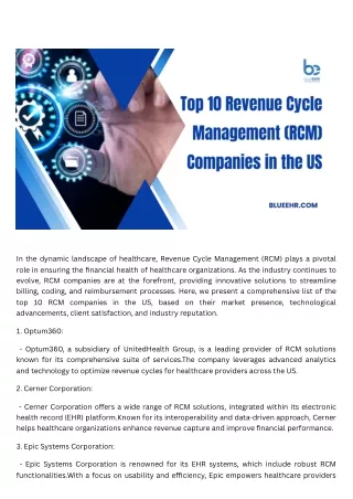 Top 10 Revenue Cycle Management (RCM) Companies in the US