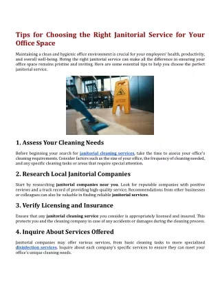 Tips for Choosing the Right Janitorial Service for Your Office Space