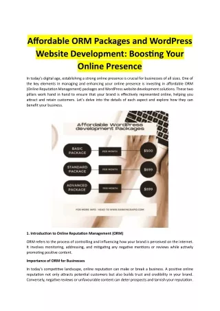 Affordable ORM Packages and WordPress Website Development: Boosting Your Online