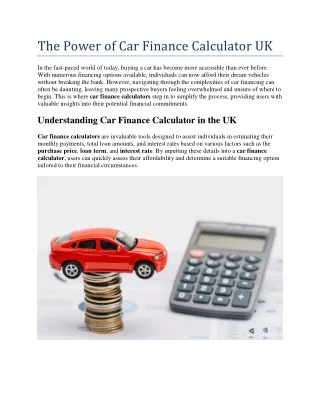 The Power of Car Finance Calculator UK