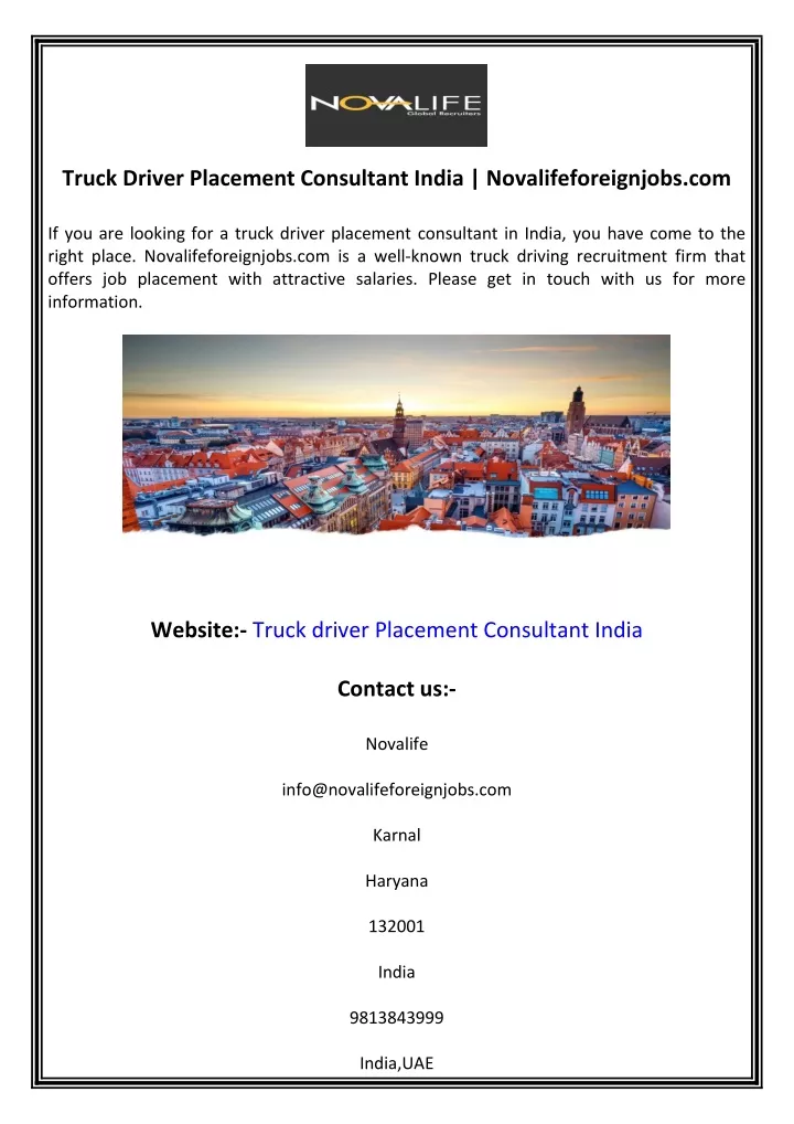 truck driver placement consultant india