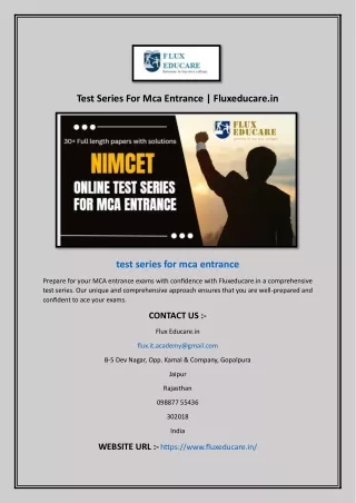 Test Series For Mca Entrance | Fluxeducare.in