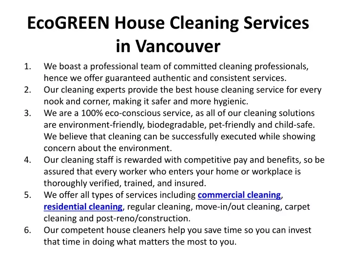 ecogreen house cleaning services in vancouver