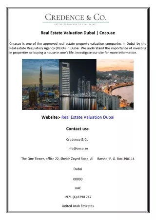 Real Estate Valuation Dubai  Cnco.ae