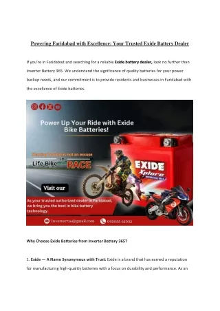 Powering Faridabad with Excellence Your Trusted Exide Battery Dealer