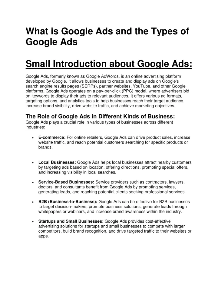 what is google ads and the types of google ads