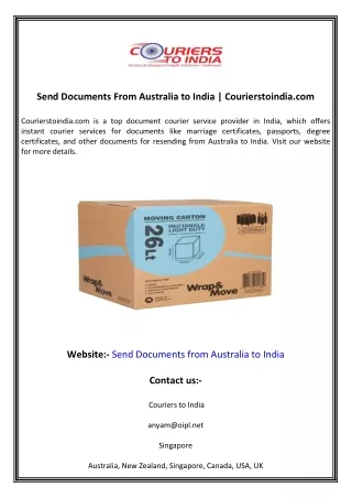 Send Documents From Australia to India  Courierstoindia.com