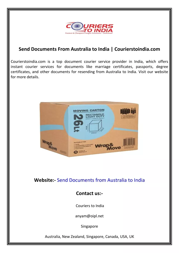 send documents from australia to india