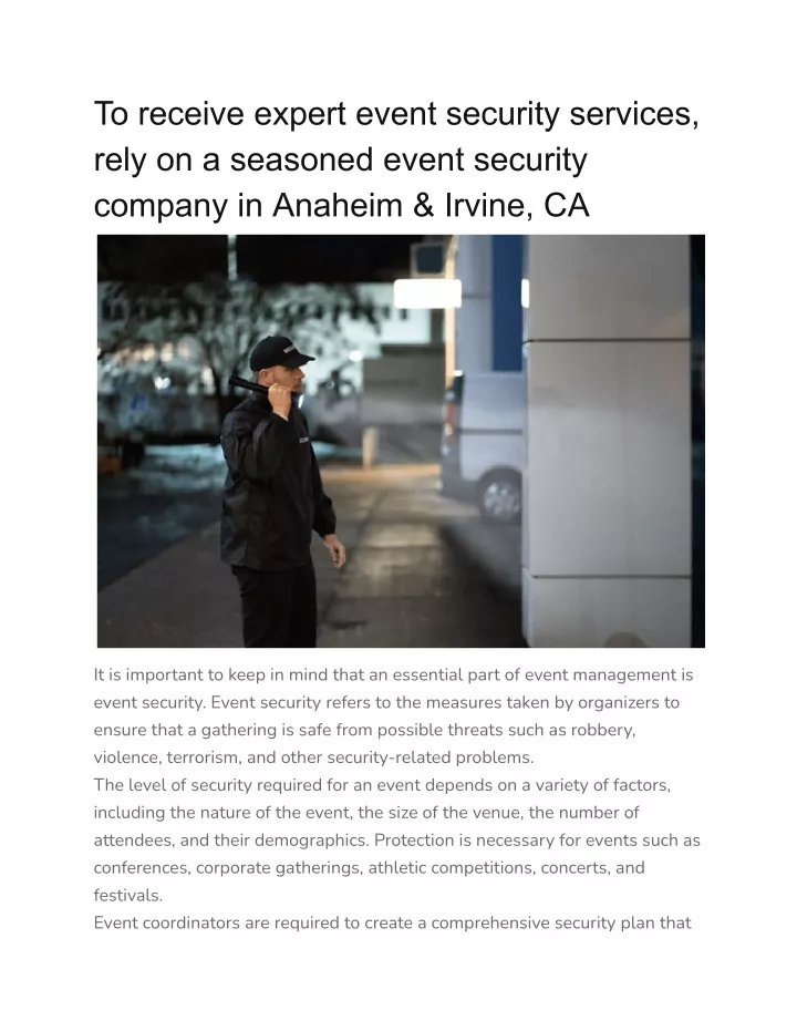 to receive expert event security services rely