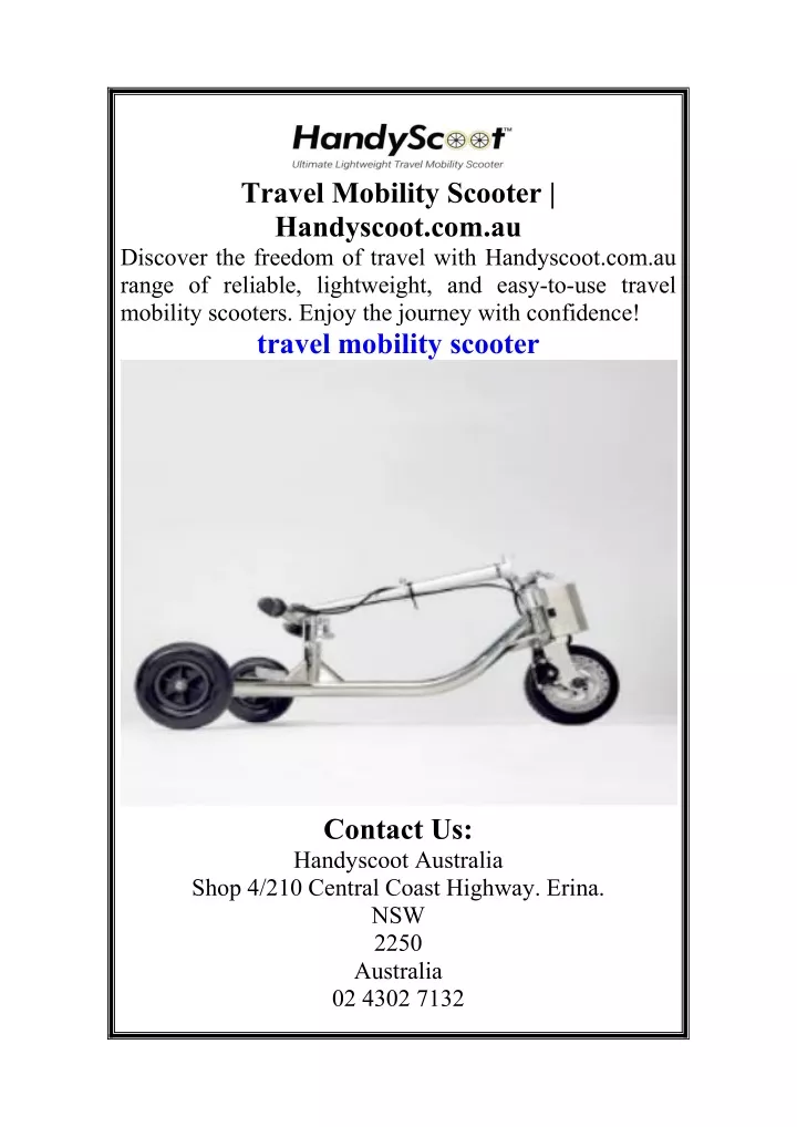 travel mobility scooter handyscoot