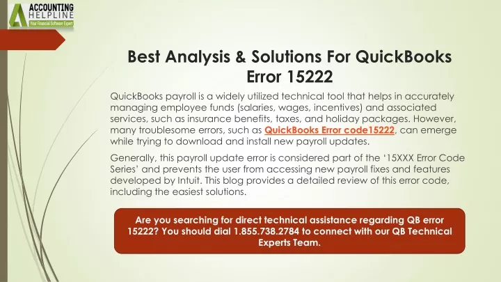 best analysis solutions for quickbooks error 15222
