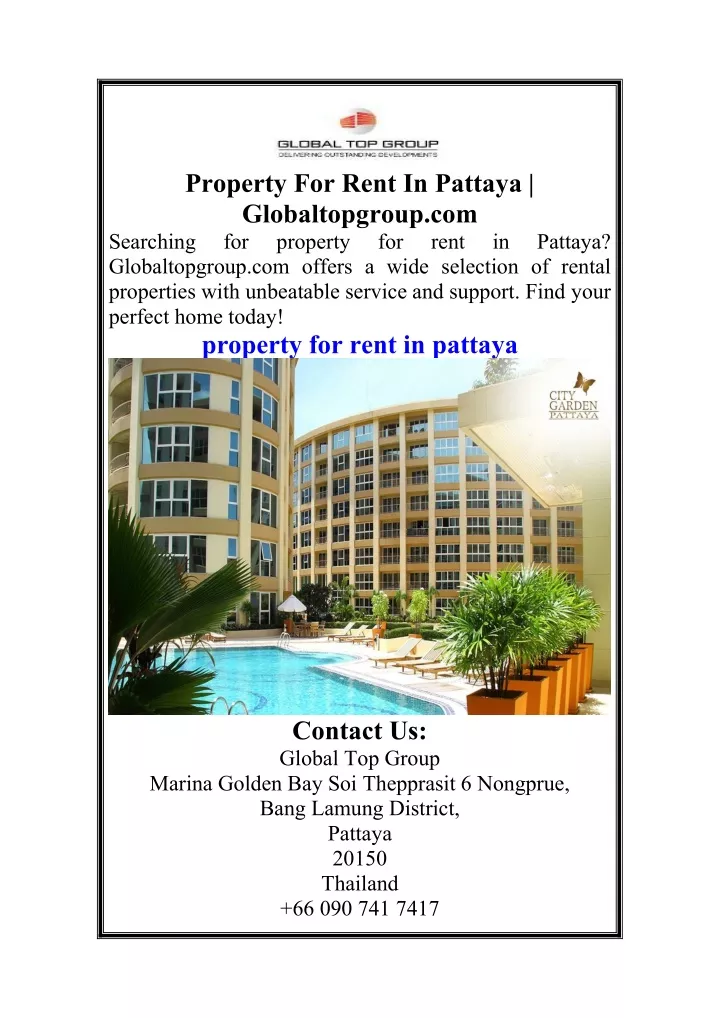 property for rent in pattaya globaltopgroup
