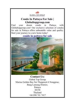 Condo In Pattaya For Sale  Globaltopgroup.com