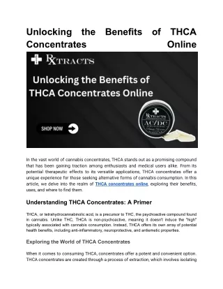 Unlocking the Benefits of THCA Concentrates Online