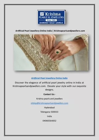 Artificial Pearl Jewellery Online India | Krishnapearlsandjewellers.com