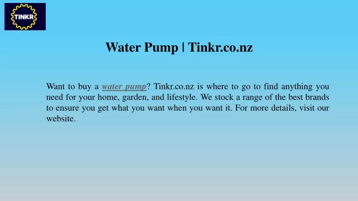 water pump tinkr co nz
