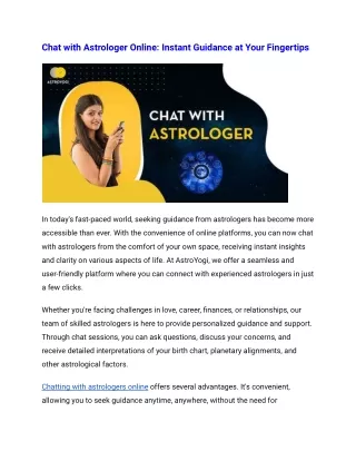 Chat with Astrologers Online: Instant Guidance & Insights at AstroYogi