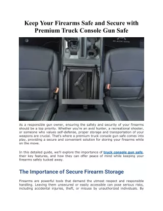 Keep Your Firearms Safe and Secure with Premium Truck Console Gun Safe