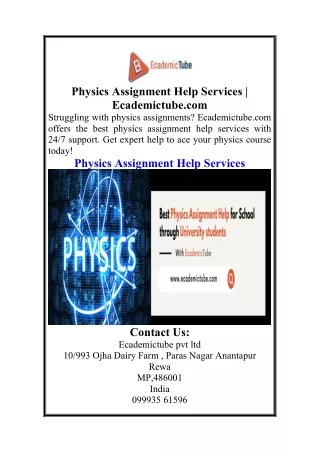 Physics Assignment Help Services  Ecademictube.com
