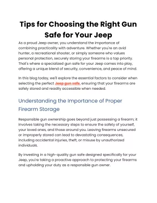 Tips for Choosing the Right Gun Safe for Your Jeep