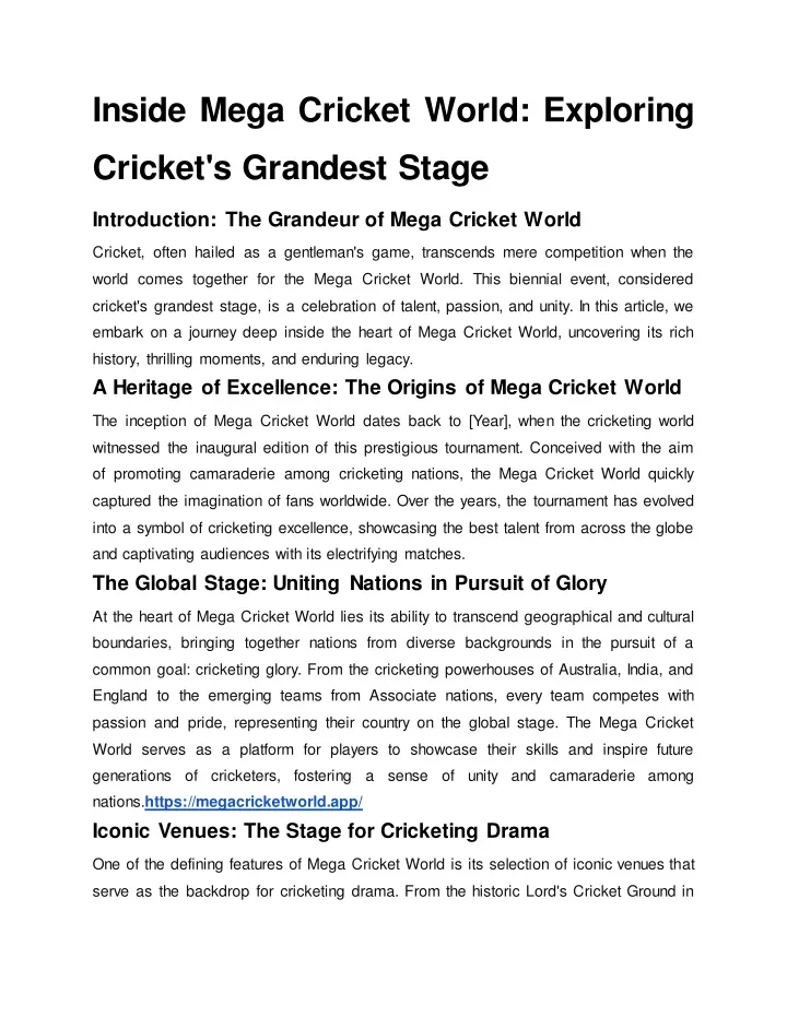 inside mega cricket world exploring
