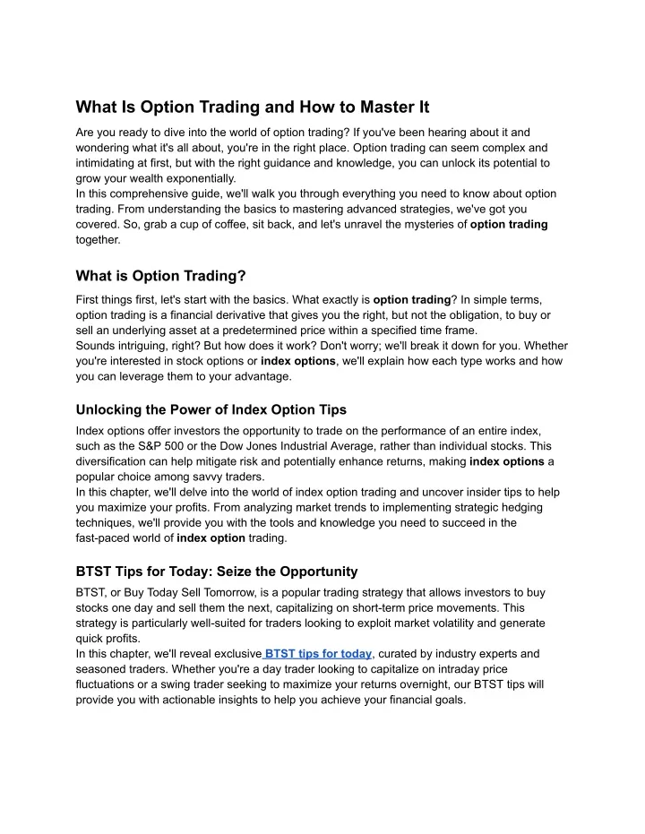 what is option trading and how to master it