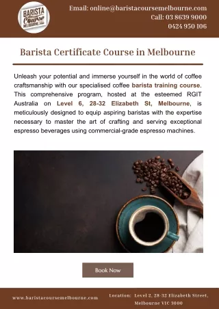 Barista Certificate Course in Melbourne