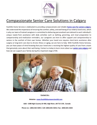 Compassionate Senior Care Solutions in Calgary