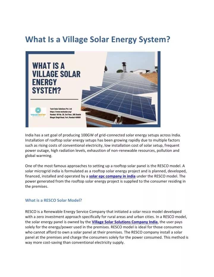 what is a village solar energy system