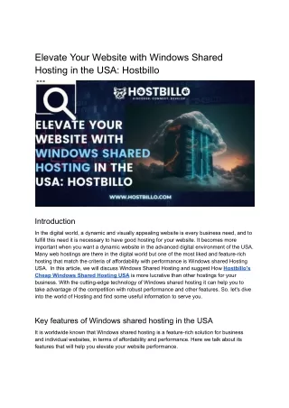 Elevate Your Website with Windows Shared Hosting in the USA: Hostbillo