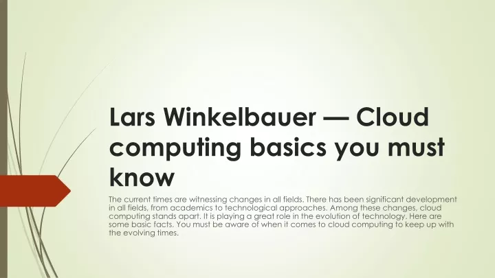 lars winkelbauer cloud computing basics you must know