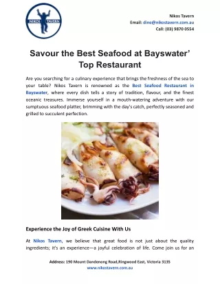 Savour the Best Seafood at Bayswater’ Top Restaurant